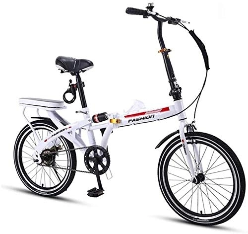 Folding Bike : Bicycle Folding Bike 20 Inch Bike Shock Absorb Vehicle Male Female Bicycle Bicycle Adult Bicycle (Color : White)
