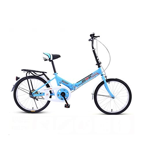 Folding Bike : Bicycle Folding Bike for Adult Shock-absorb Bicycle Student Bicyclee Ultralight Carbon Steel 20 Inch ( Color : Blue , Size : Single speed )