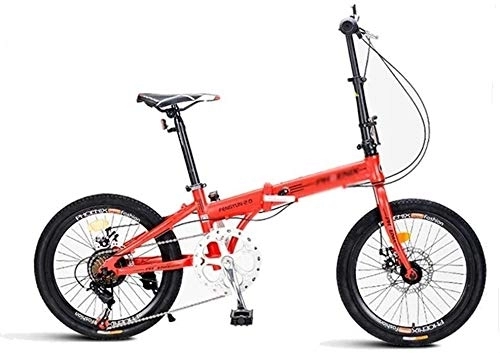 Folding Bike : Bicycle Folding Bike Fully Assembled Bike Portable Shock Absorb Vehicle Male Female Bicycle Variable Speed Bicycle Adult Bicycle 20 Inch (Color : Red)