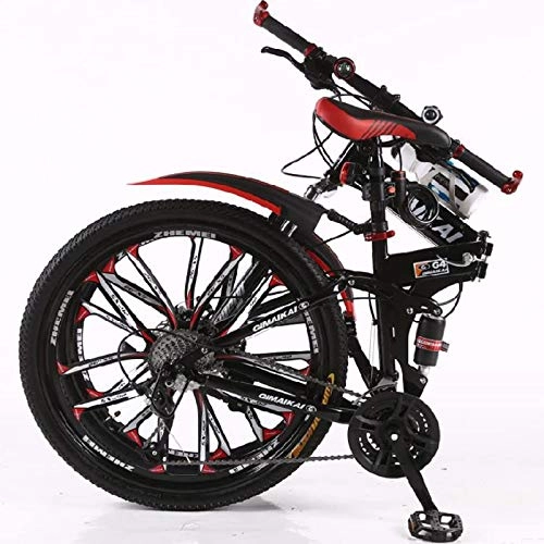 Folding Bike : Bicycle. Folding Mountain Bikes, Suspended Three-pole Folding Bikes. 21-speed Disc Brake Front Beam Package. Non-slip, White And Black. (Color : Black, Size : 24 inches)