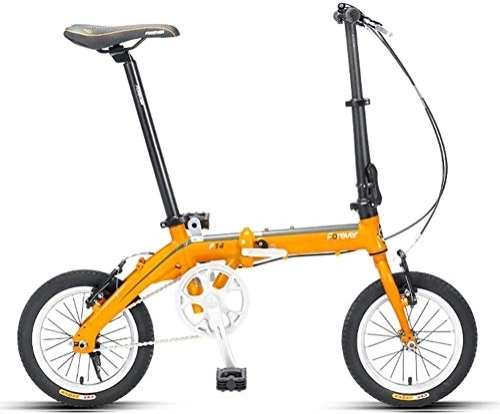 Folding Bike : Bicycle Mini Folding Bike, Adults 14" Single Speed Foldable Bicycle, Junior School Students Light Weight Folding Bike, Lightweight Portable (Color : Yellow)
