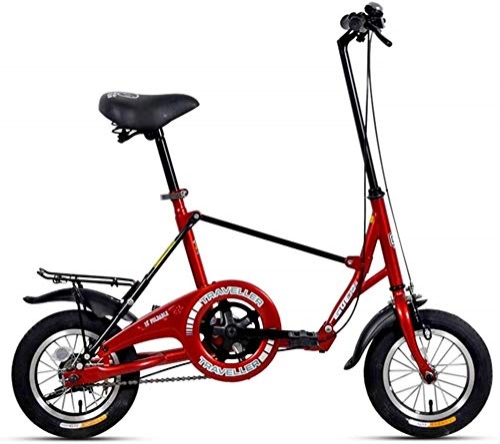 Folding Bike : Bicycle Mini Folding Bikes, 12 Inch Single Speed Super Compact Foldable Bicycle, High-carbon Steel Light Weight Folding Bike with Rear Carry Rack, Yellow (Color : Red)