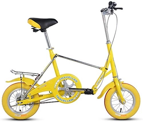 Folding Bike : Bicycle Mini Folding Bikes, 12 Inch Single Speed Super Compact Foldable Bicycle, High-carbon Steel Light Weight Folding Bike with Rear Carry Rack, Yellow (Color : Yellow)