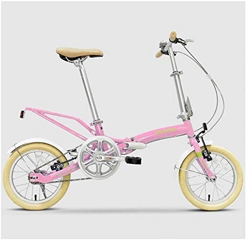 Folding Bike : Bicycle Mini Folding Bikes, 14 Inch Adults Women Single Speed Foldable Bicycle, Lightweight Portable Super Compact Urban Commuter Bicycle, White (Color : Pink)