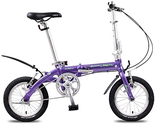 Folding Bike : Bicycle Mini Folding Bikes, Lightweight Portable 14" Aluminum Alloy Urban Commuter Bicycle, Super Compact Single Speed Foldable Bicycle, Purple (Color : Purple)