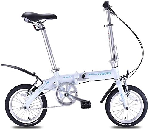 Folding Bike : Bicycle Mini Folding Bikes, Lightweight Portable 14" Aluminum Alloy Urban Commuter Bicycle, Super Compact Single Speed Foldable Bicycle, Purple (Color : White)