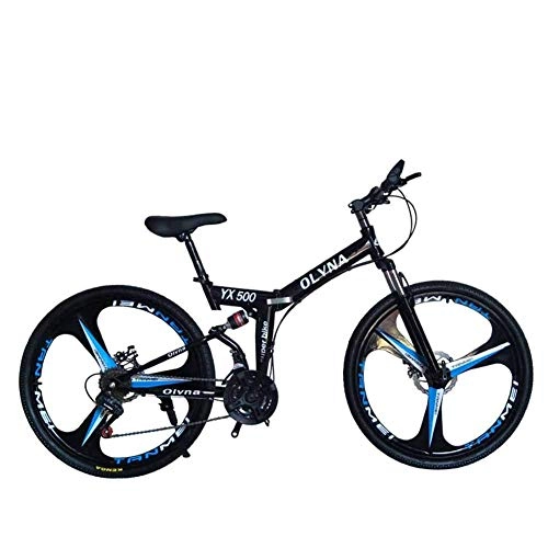 Folding Bike : Bicycle Mountain Bike 21 / 24 / 27 / 30 Speed Steel Frame 26 Inches 3-Spoke Wheels Dual Suspension Folding Bike, Black, 30speed