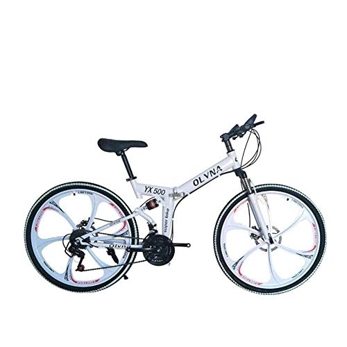 Folding Bike : Bicycle Mountain Bike 21 / 24 / 27 / 30 Speed Steel Frame 26 Inches 6-Spoke Wheels Dual Suspension Folding Bike, White, 24speed