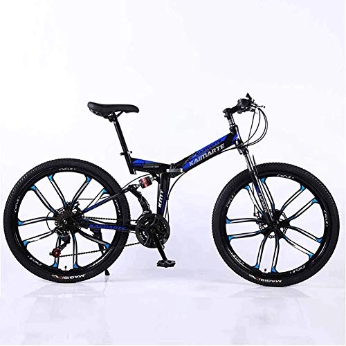Folding Bike : Bicycle Mountain Bike, 24 Speed Dual Suspension Folding Bike, with 24 Inch 10-Spoke Wheels and Double Disc Brake, for Men and Woman, Black, 24speed