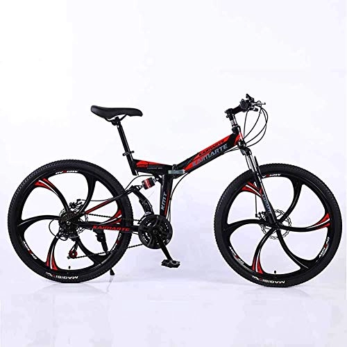 Folding Bike : Bicycle Mountain Bike, 24 Speed Dual Suspension Folding Bike, with 24 Inch 6-Spoke Wheels and Double Disc Brake, for Men and Woman, Black, 27speed
