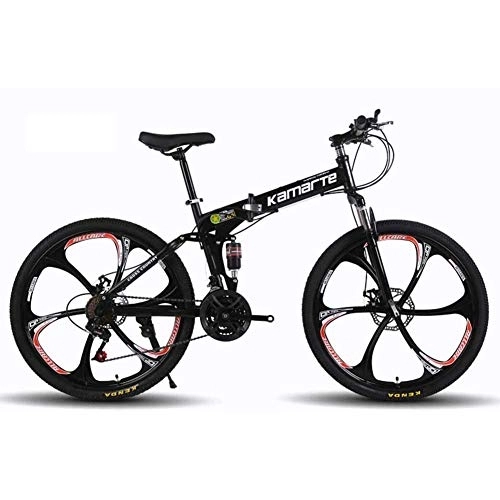 Folding Bike : Bicycle Unisex Mountain Bike, 27 Speed Dual Suspension Folding Bike, with 24 Inch 6-Spoke Wheels and Double Disc Brake, for Men and Woman, Green, 27speed