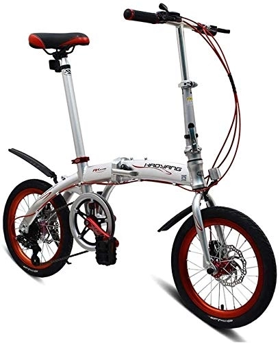 Folding Bike : Bicycle Variable Speed Folding Bicycle Bicycle Mountain Bike City Bike Adult Students Kids Bicycle Road Bike 16 Inch Mini Bicycle 6 Speeds (Color : White)