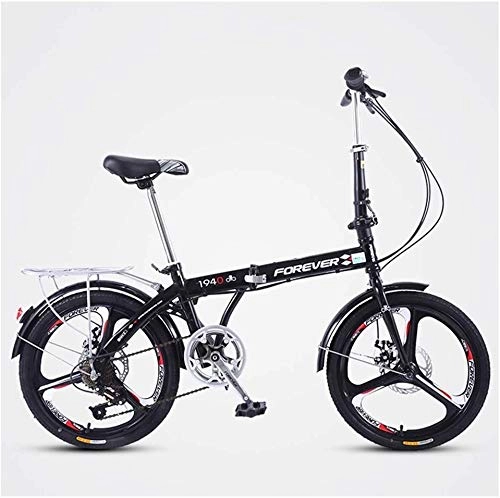 Folding Bike : Bicycle Women Folding Bike, 20 Inch 7 Speed Adults Foldable Bicycle Commuter, Light Weight Folding Bikes, High-carbon Steel Frame, Pink Three Spokes (Color : Black Three Spokes)