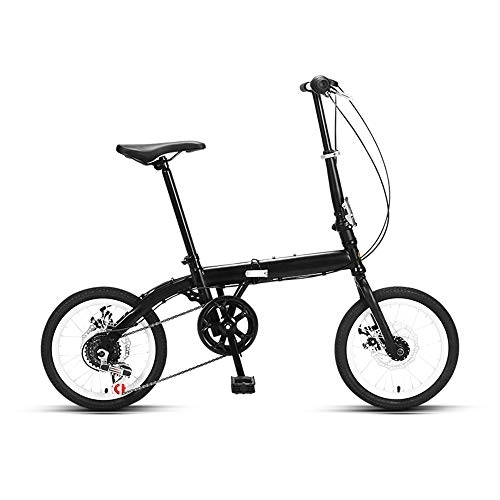 Folding Bike : Bicycles Adult Folding City Collapsible Bike, Unisex 16 Inch Wheel 6 Speed Mountain Bike, Suitable for Ladies Students, Office Workers, Lightweight Aluminum Frame, Shock Absorption ( Color : Black-a )