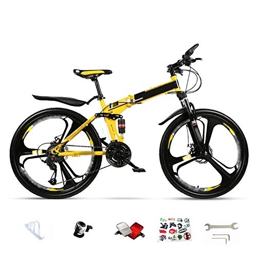Folding Bike : Bidetu Lightweight Folding MTB Bike, 24 Inches, 26 Inches, Foldable City Commuter Bicycles, Double Disc Brake, 30 Speed Mens Womens Mountain Bike / Yellow / 24