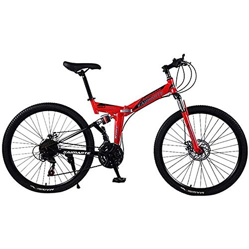 Folding Bike : Bike Bike Bicycle Outdoor Cycling Fitness Portable Bicycle, 24 / 26 inch Mountain Bike Boys Girls Small Mini Folding Bike Lightweight Portable Bicycle 21 / 24 / 27-Speed Adult Student, Red, 24 inch 21 Speed