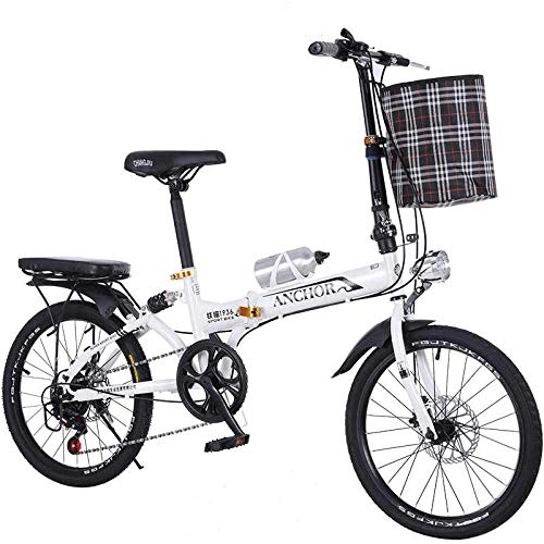 Folding Bike : Bike Bike Mountain Bikes Exercise Bike for Home Bike Male and Female Bicycles Bike 20 inch Wheel 6 Speed Carbon Steel Disc Brake Folding Bike Lady Children bicicletas MBX Bicycle-White