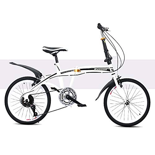 Folding Bike : Bike Variable Speed Folding Bicycle, 20 Inch Adult Outdoor Bike Student Suspension Mountain Bike Park Travel Bicycle Outdoor Leisure Bicycle，Folding Ladies Shopper City Bicycle Bike, White