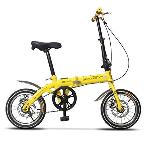 Folding Bike : Bikes Folding bicycle outdoor single speed bicycle hybrid student road kids, height adjustable (Color : Yellow, Size : 113 * 25 * 75cm)