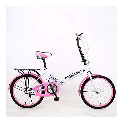 Folding Bike : BIKESJN 20 Inch Folding Bicycle Single Speed Student Adult Universal Bicycle City Bike Commuting Style (Color : Pink)