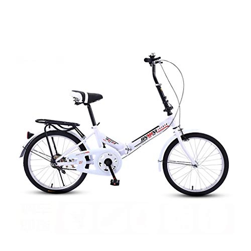 Folding Bike : BIKESJN Bicycle Folding Bike for Adult Shock-absorb Bicycle Student Bicyclee Ultralight Carbon Steel 20 Inch ( Color : White , Size : Single speed )