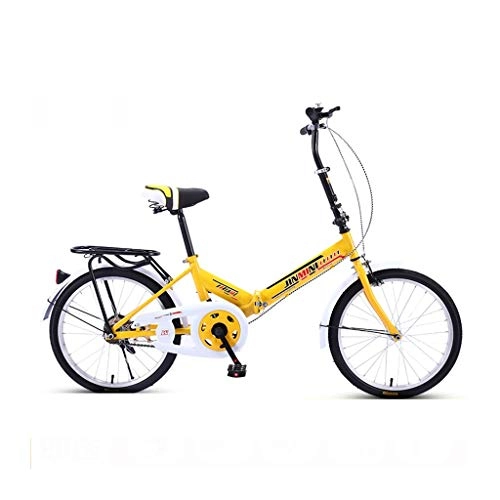Folding Bike : BIKESJN Bicycle Folding Bike for Adult Shock-absorb Bicycle Student Bicyclee Ultralight Carbon Steel 20 Inch ( Color : Yellow , Size : Single speed )