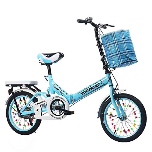 Folding Bike : BIKESJN Foldable Lightweight Bike Folding Bicycle 16 Inch City Bike Kids Bicycle Road Bike Children Bike Fully Assembled Compact Bicycle (Color : Blue)