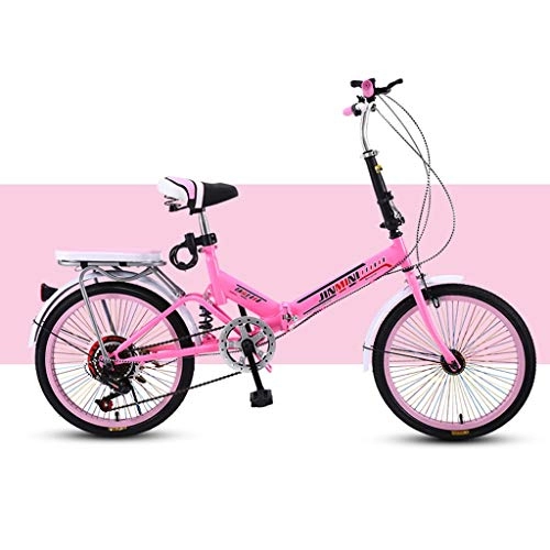 Folding Bike : BIKESJN Folding Bike Bicycle for Adult Shock-absorb Bicycle 20 Inch Adult Student Single Variable Speed Bicyclee Lightweight Bike ( Color : Pink , Size : Variable speed )