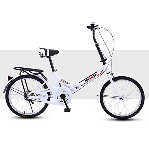 Folding Bike : BIKESJN Folding Bike Bicycle for Adult Shock-absorb Bicycle 20 Inch Adult Student Single Variable Speed Bicyclee Lightweight Bike ( Color : White , Size : Single speed )