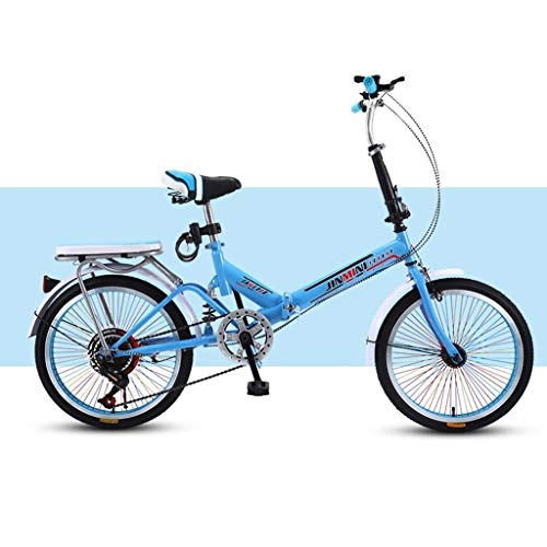 Folding Bike : BIKESJN Folding Bike Bicycle for Adult Shock-absorb Bicycle Adult Student Single Speed Bicyclee Lightweight Bike ( Color : Blue )