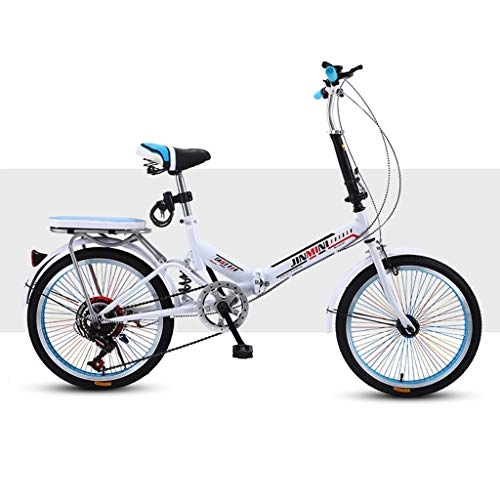 Folding Bike : BIKESJN Folding Bike Bicycle for Adult Shock-absorb Bicycle Adult Student Single Speed Bicyclee Lightweight Bike ( Color : White )