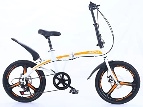 Folding Bike : BMX Style Folding Bike Bicycle 20" Wheels with Mudguards Kickstand 7 Speed White