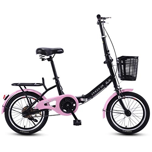 Folding Bike : Bxiao Children's Folding Bicycle, Girl Primary School Bicycle Bicycle 6-10-12 Years Old, One-button Folding, With Hangers, Metal Baskets (Color : Pink)