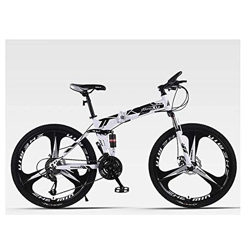 Folding Bike : BXU-BG Outdoor sports 26" Folding Mountain Bike 27 Speed Dual Suspension Bicycle Dual Disc Brake Bike (Color : White)