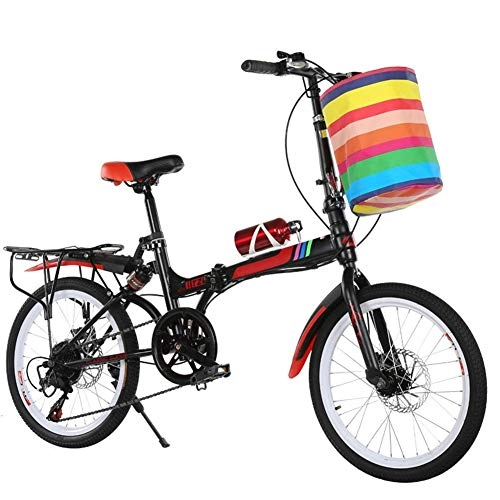 Folding Bike : BXU-BG Outdoor sports Outdoor Travel Mountain Folding Bicycle, 20" Rack And Fenders, Lightweight Aluminum Frame Foldable Bike, 6 Speed Portable Mini Folding Pedals Bike (Color : Black)