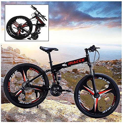Folding Bike : C Foldable Mountain Bike MTB Bicycle 26 Inches 21 Speed Steel Frame Dual Disc Brake Folding Road Bike, for Man, Woman, City, Aerobic Exercise, Endurance Training / Black