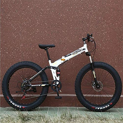 Folding Bike : Cacoffay Folding Double Shock absorption Disc brake With More variable speed Mountain bike 26 inch 4.0 Wide wheel Fat Tire Mountain bike bicycle Adult, 26in, D