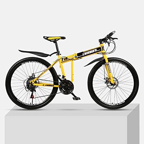 Folding Bike : Chengke Yipin Mountain bike 24 inch collapsible high carbon steel frame double disc brakes unisex student mountain bike-yellow_27 speed