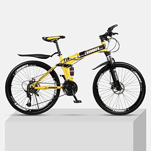 Folding Bike : Chengke Yipin Mountain bike 24 inch collapsible high carbon steel frame double shock absorption variable speed male and female students off-road bicycle-yellow_27 speed