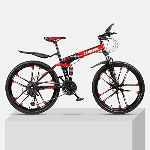 Folding Bike : Chengke Yipin Mountain bike 24 inch one wheel foldable high carbon steel frame double disc brakes unisex student outdoor mountain bike-red_27 speed