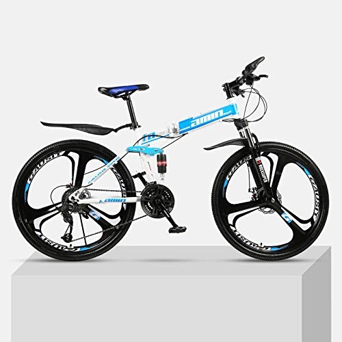 Folding Bike : Chengke Yipin Mountain bike 24 inch one wheel foldable high carbon steel frame double shock absorption speed male and female students mountain bike-blue_27 speed