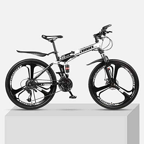 Folding Bike : Chengke Yipin Mountain bike 26-inch one-wheeled foldable high carbon steel frame double shock-absorbing speed male and female students off-road bicycle-black_21 speed