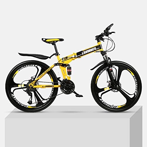 Folding Bike : Chengke Yipin Mountain bike 26-inch one-wheeled foldable high carbon steel frame double shock-absorbing speed male and female students off-road bicycle-yellow_21 speed