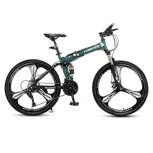 Folding Bike : Chengke Yipin Mountain bike bicycle Foldable high carbon steel frame 26 inch One wheel Adult speed change bicycle Male and female students off-road bicycle-green_27 speed