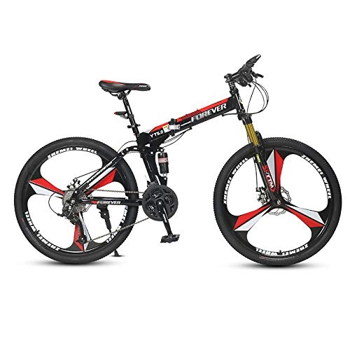 Folding Bike : Chengke Yipin Mountain bike bicycle Foldable high carbon steel frame 26 inch One wheel Adult speed change bicycle Male and female students off-road bicycle-red_27 speed