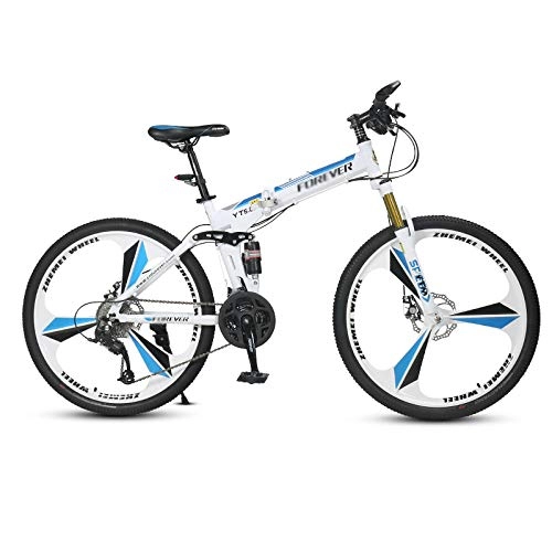Folding Bike : Chengke Yipin Mountain bike bicycle Foldable high carbon steel frame 26 inch One wheel Adult speed change bicycle Male and female students off-road bicycle-white_24 speed