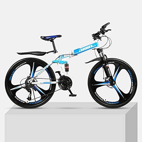 Folding Bike : Chengke Yipin Outdoor mountain bike 24 inch one wheel foldable high carbon steel frame double shock absorption male and female students mountain biking-blue_24 speed