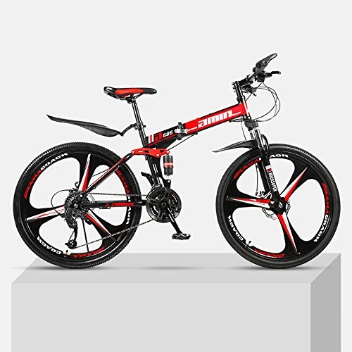 Folding Bike : Chengke Yipin Outdoor mountain bike 24 inch one wheel foldable high carbon steel frame double shock absorption male and female students mountain biking-red_21 speed
