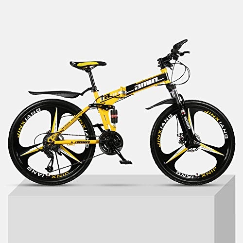 Folding Bike : Chengke Yipin Outdoor mountain bike 26 inch one wheel foldable high carbon steel frame double shock absorption male and female students mountain biking-yellow_27 speed