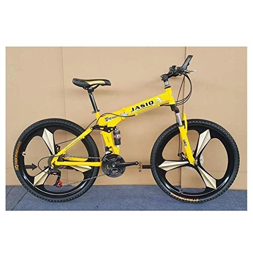 Folding Bike : CHUNSHENN Fitting Excercises Outdoor sports Mountain Bike, Folding Bike, 26" Inch 3Spoke Wheels HighCarbon Steel Frame, 27 Speed Dual Suspension Folding Bike with Disc Brake (Color : Yellow)